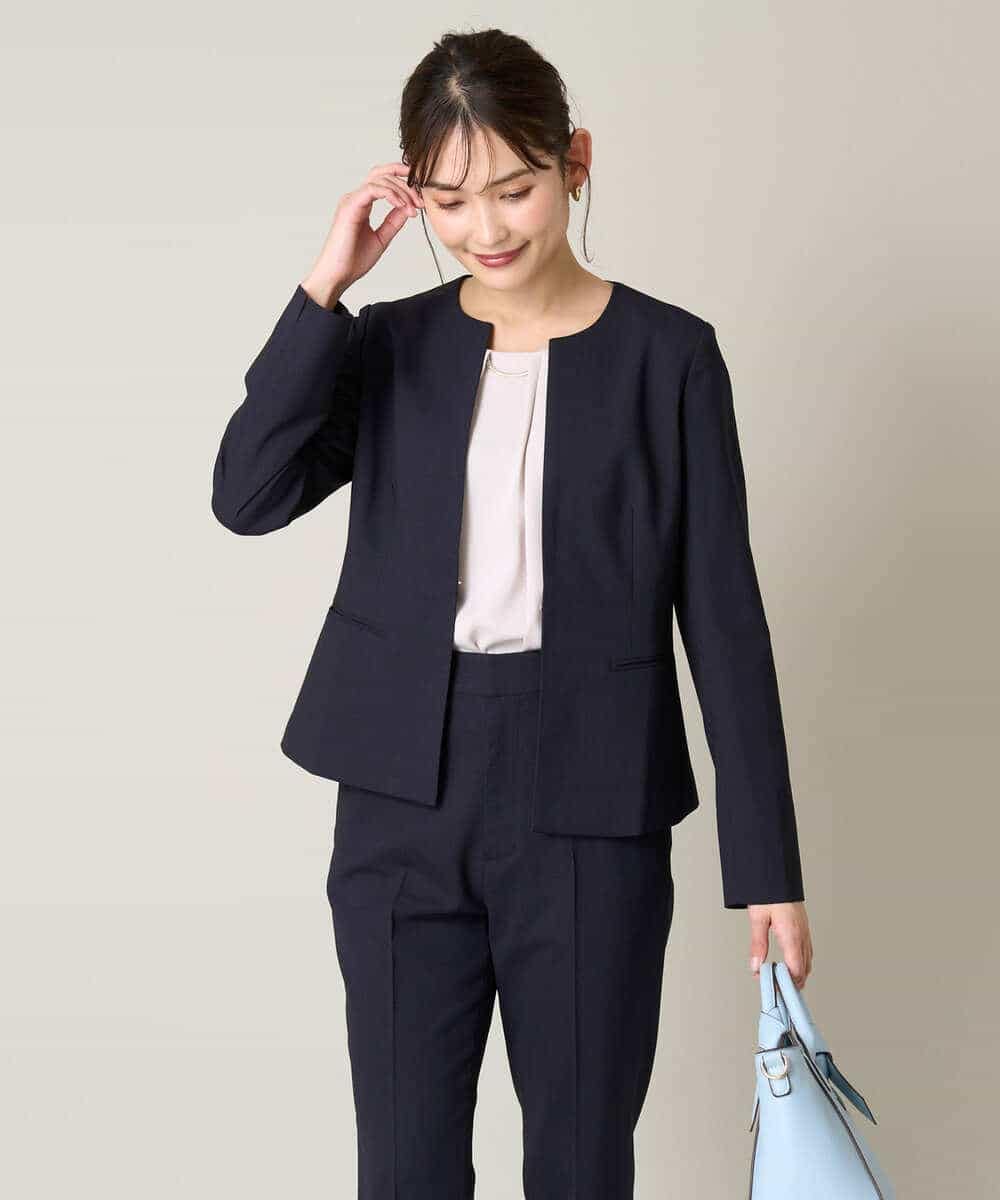 KBDGW31109 a.v.v(アー・ヴェ・ヴェ) 【接触冷感/洗える/UVカット】オックスストレッチキーネックジャケット【Reflax】 ライトグレー