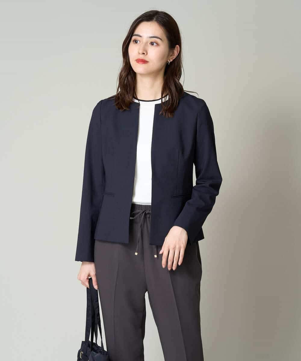 KBDGW31109 a.v.v(アー・ヴェ・ヴェ) 【接触冷感/洗える/UVカット】オックスストレッチキーネックジャケット【Reflax】 ライトグレー