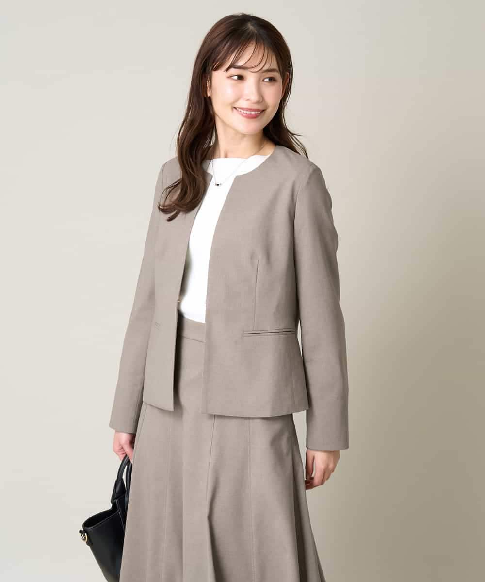 KBDGW31109 a.v.v(アー・ヴェ・ヴェ) 【接触冷感/洗える/UVカット】オックスストレッチキーネックジャケット【Reflax】 ライトグレー