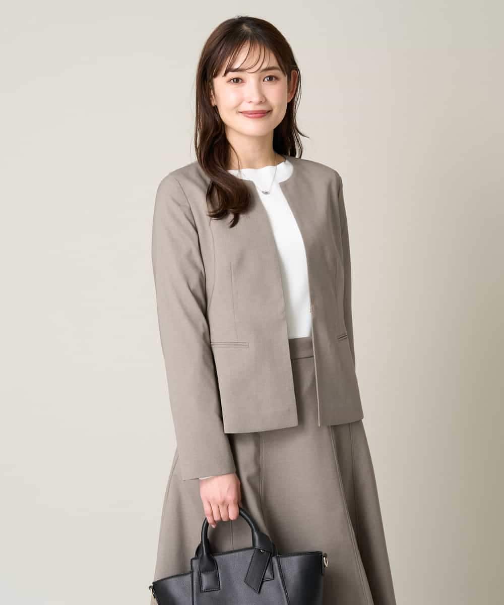 KBDGW31109 a.v.v(アー・ヴェ・ヴェ) 【接触冷感/洗える/UVカット】オックスストレッチキーネックジャケット【Reflax】 ライトグレー