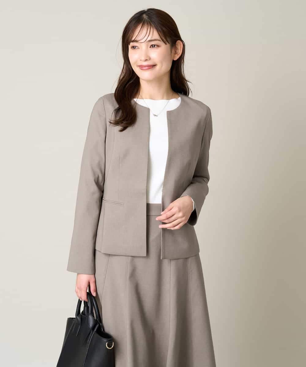 KBDGW31109 a.v.v(アー・ヴェ・ヴェ) 【接触冷感/洗える/UVカット】オックスストレッチキーネックジャケット【Reflax】 ライトグレー