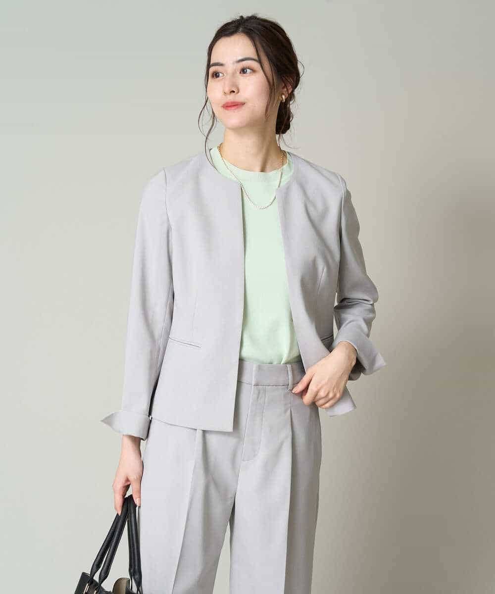 KBDGW31109 a.v.v(アー・ヴェ・ヴェ) 【接触冷感/洗える/UVカット】オックスストレッチキーネックジャケット【Reflax】 ライトグレー