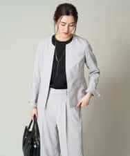 KBDGW31109 a.v.v(アー・ヴェ・ヴェ) 【接触冷感/洗える/UVカット】オックスストレッチキーネックジャケット【Reflax】 ライトグレー