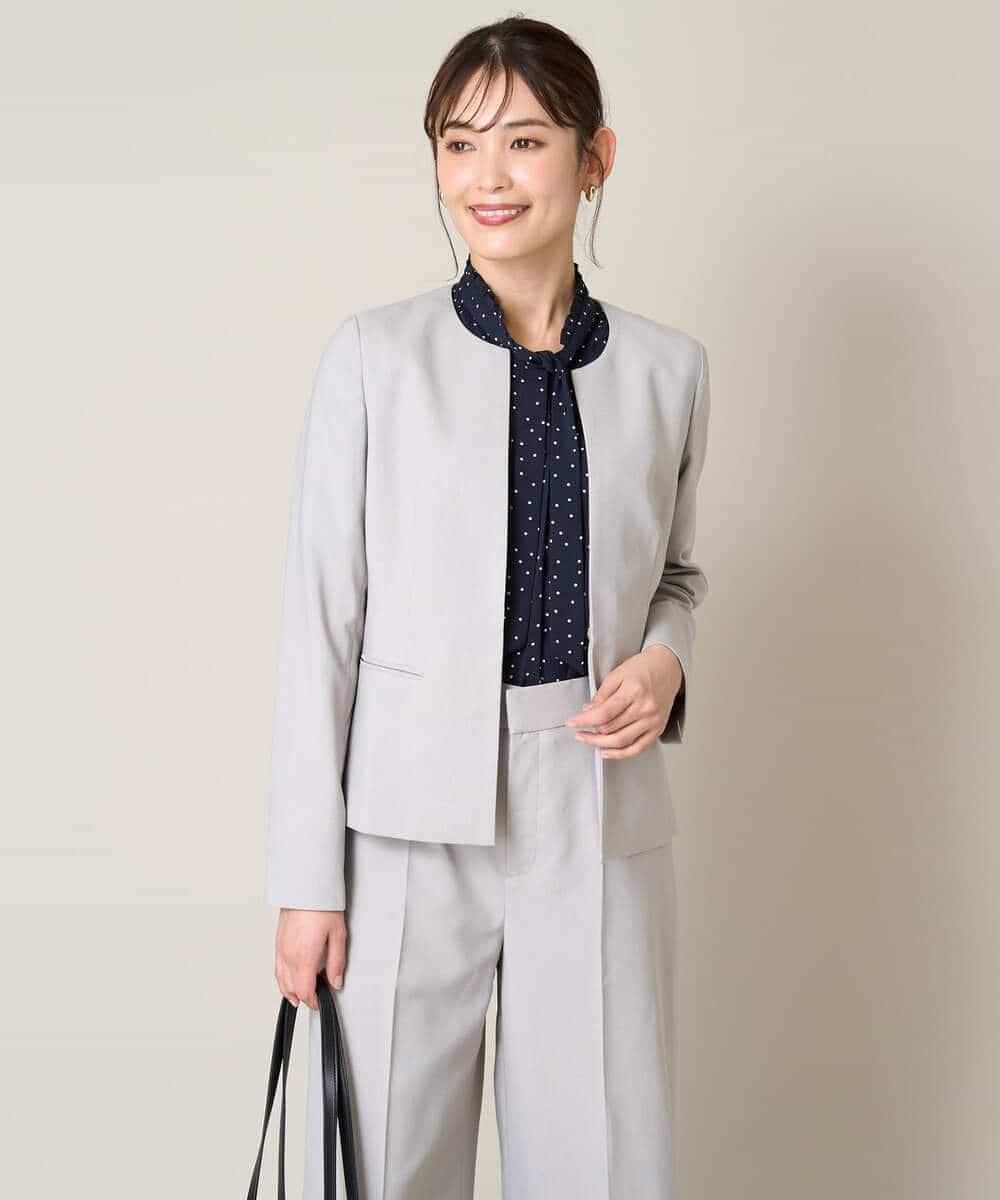 KBDGW31109 a.v.v(アー・ヴェ・ヴェ) 【接触冷感/洗える/UVカット】オックスストレッチキーネックジャケット【Reflax】 ライトグレー