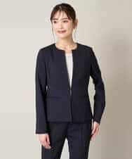 KBDGW31109 a.v.v(アー・ヴェ・ヴェ) 【接触冷感/洗える/UVカット】オックスストレッチキーネックジャケット【Reflax】 ライトグレー