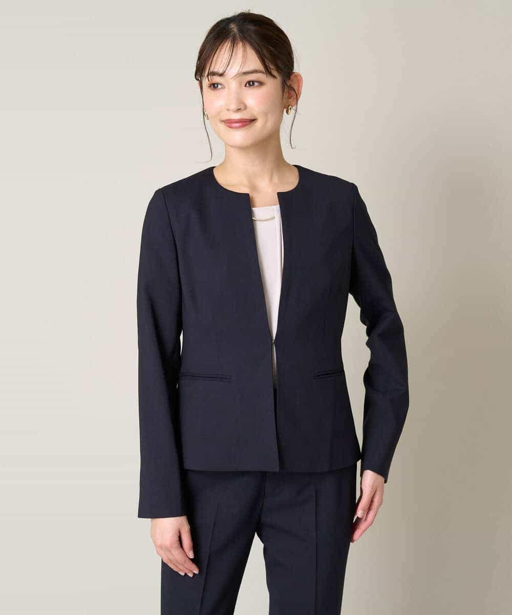 KBDGW31109 a.v.v(アー・ヴェ・ヴェ) 【接触冷感/洗える/UVカット】オックスストレッチキーネックジャケット【Reflax】 ライトグレー