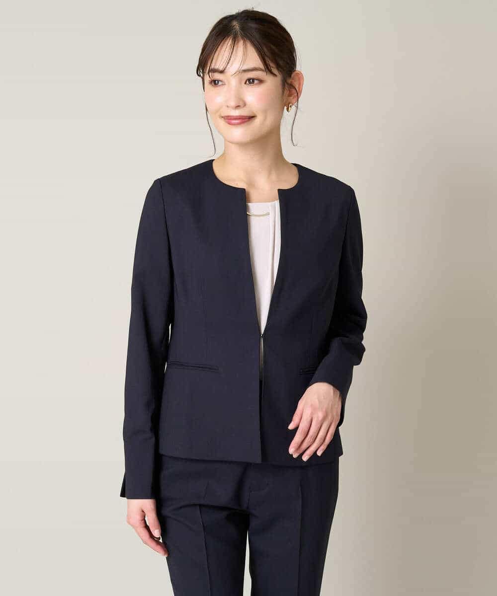 KBDGW31109 a.v.v(アー・ヴェ・ヴェ) 【接触冷感/洗える/UVカット】オックスストレッチキーネックジャケット【Reflax】 ライトグレー
