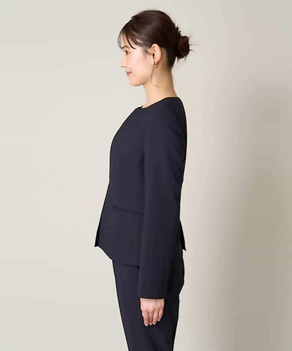 KBDGW31109 a.v.v(アー・ヴェ・ヴェ) 【接触冷感/洗える/UVカット】オックスストレッチキーネックジャケット【Reflax】 ライトグレー