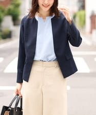 KBDHQ26099 a.v.v(アー・ヴェ・ヴェ) 【洗える/セットアップ対応】麻調ツイルキーネックジャケット ネイビー