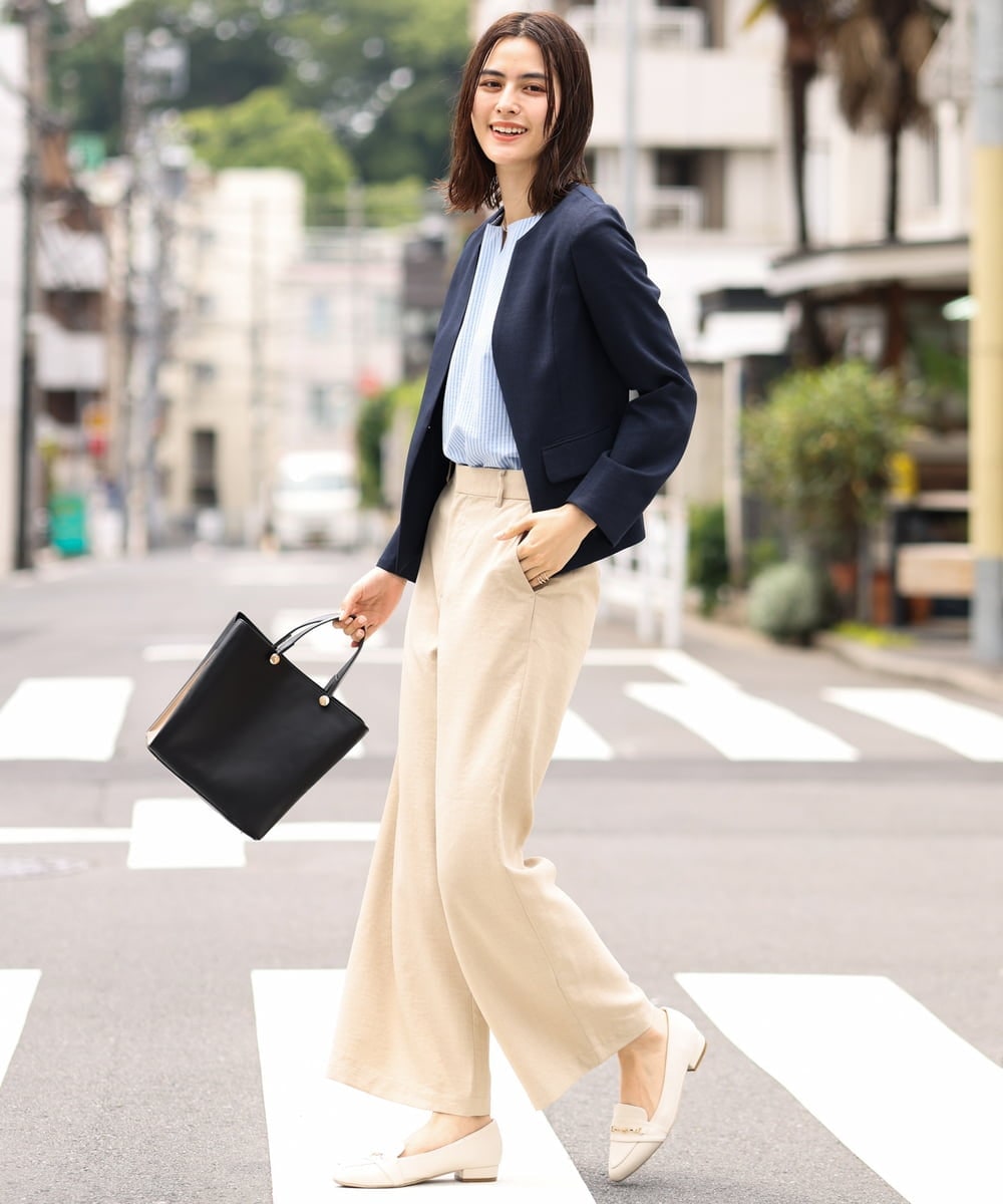 KBDHQ26099 a.v.v(アー・ヴェ・ヴェ) 【洗える/セットアップ対応】麻調ツイルキーネックジャケット ベージュ