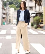 KBDHQ26099 a.v.v(アー・ヴェ・ヴェ) 【洗える/セットアップ対応】麻調ツイルキーネックジャケット ベージュ