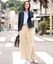 KBDHQ26099 a.v.v(アー・ヴェ・ヴェ) 【洗える/セットアップ対応】麻調ツイルキーネックジャケット ベージュ