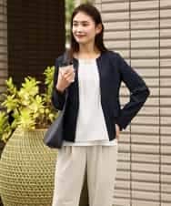 KBDHQ26099 a.v.v(アー・ヴェ・ヴェ) 【洗える/セットアップ対応】麻調ツイルキーネックジャケット ベージュ