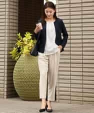 KBDHQ26099 a.v.v(アー・ヴェ・ヴェ) 【洗える/セットアップ対応】麻調ツイルキーネックジャケット ベージュ