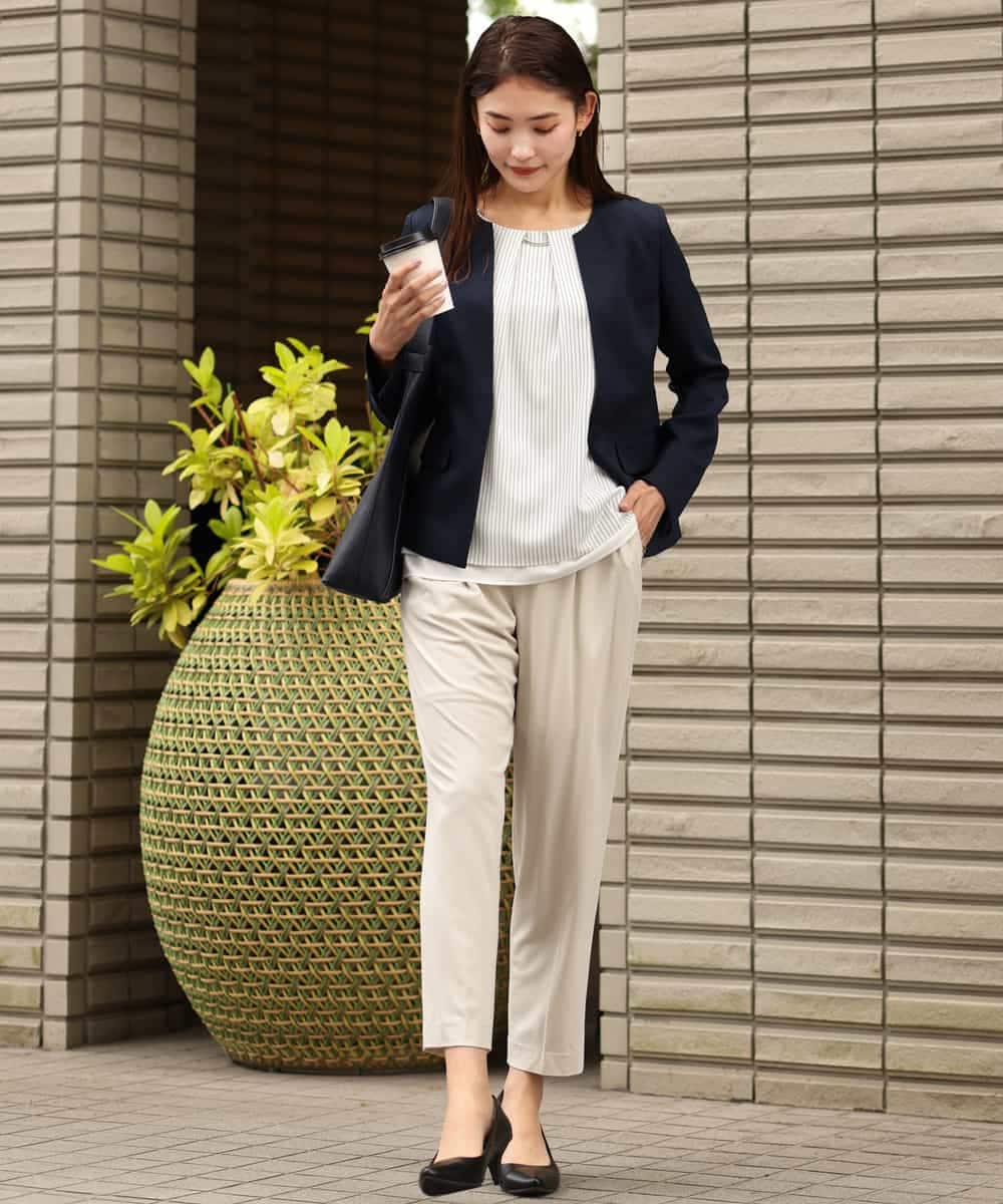 KBDHQ26099 a.v.v(アー・ヴェ・ヴェ) 【洗える/セットアップ対応】麻調ツイルキーネックジャケット ベージュ