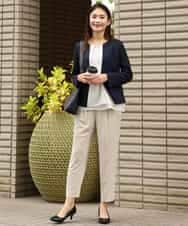 KBDHQ26099 a.v.v(アー・ヴェ・ヴェ) 【洗える/セットアップ対応】麻調ツイルキーネックジャケット ベージュ