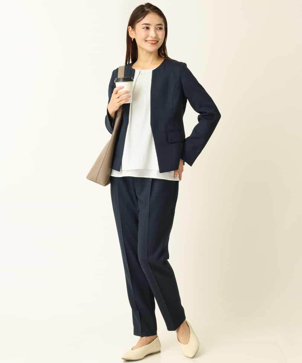 KBDHQ26099 a.v.v(アー・ヴェ・ヴェ) 【洗える/セットアップ対応】麻調ツイルキーネックジャケット ベージュ