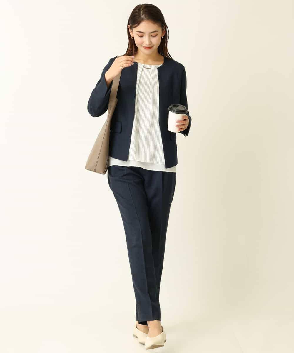 KBDHQ26099 a.v.v(アー・ヴェ・ヴェ) 【洗える/セットアップ対応】麻調ツイルキーネックジャケット ベージュ