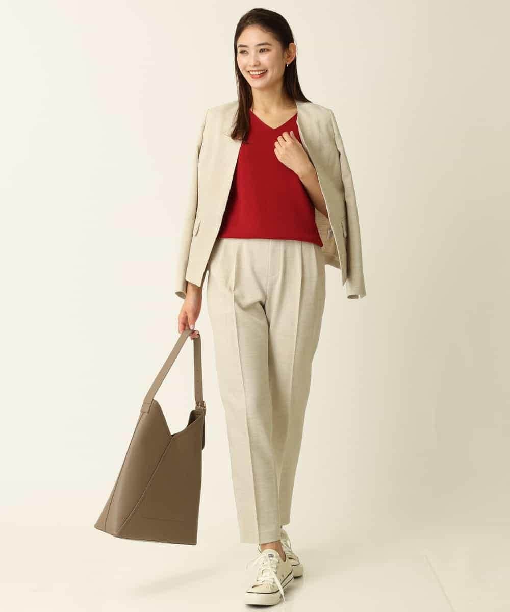 KBDHQ26099 a.v.v(アー・ヴェ・ヴェ) 【洗える/セットアップ対応】麻調ツイルキーネックジャケット ベージュ