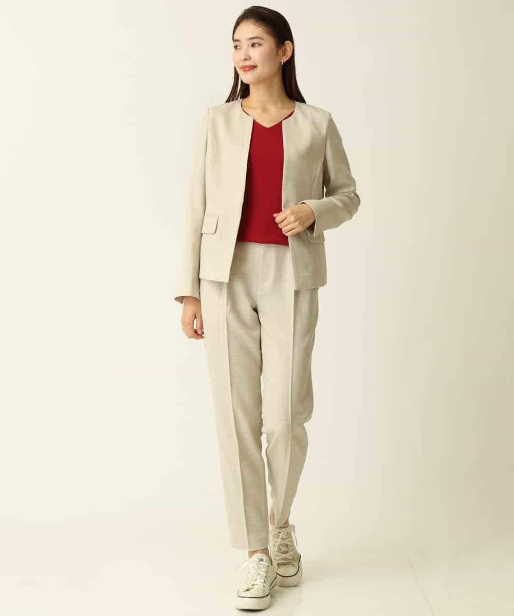 KBDHQ26099 a.v.v(アー・ヴェ・ヴェ) 【洗える/セットアップ対応】麻調ツイルキーネックジャケット ベージュ