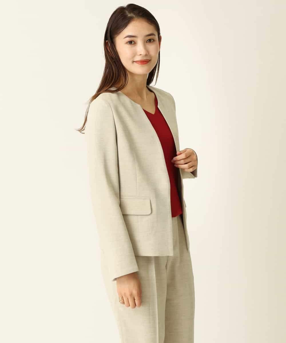 KBDHQ26099 a.v.v(アー・ヴェ・ヴェ) 【洗える/セットアップ対応】麻調ツイルキーネックジャケット ベージュ