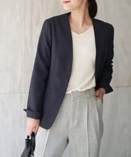 KBDJQ01099 a.v.v(アー・ヴェ・ヴェ) 【洗える/セットアップ対応】ウールライクノーカラージャケット【LANATEC（ラナテック）】 ネイビー