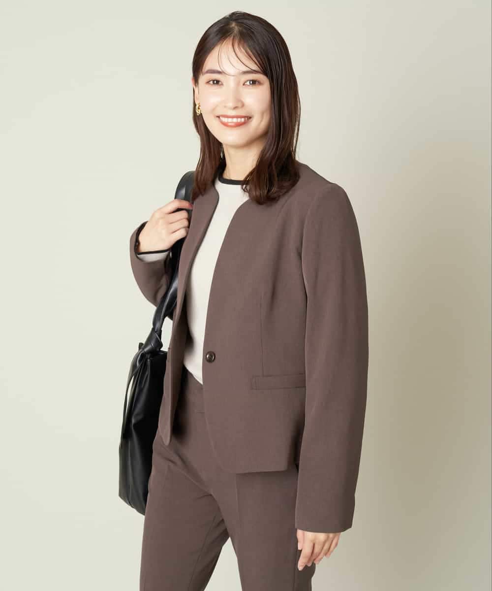 KBDJT02119 a.v.v(アー・ヴェ・ヴェ) 【洗濯機で洗える/ストレッチ】メランジドライキーネックジャケット ブラック