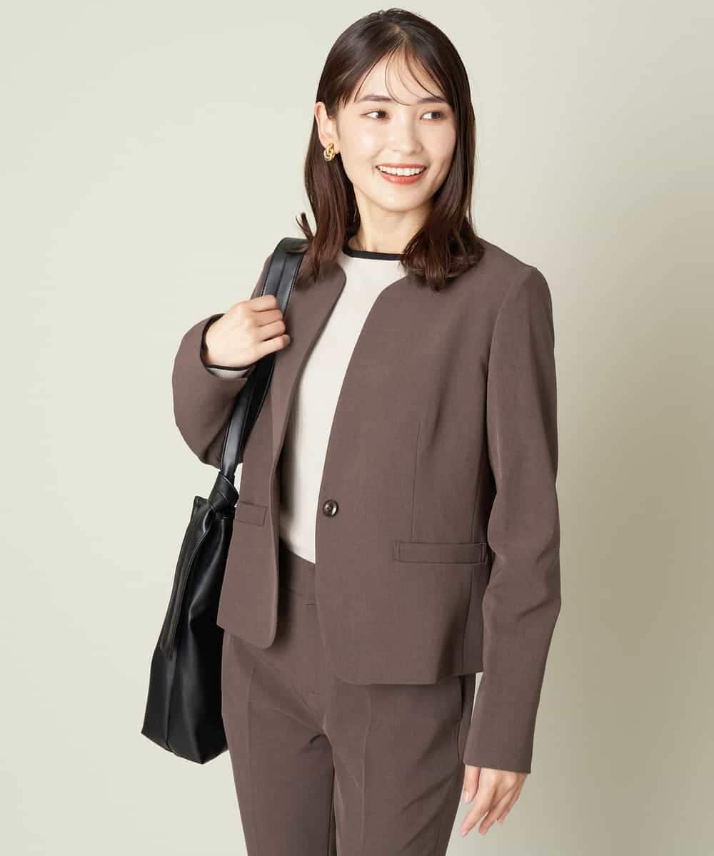 KBDJT02119 a.v.v(アー・ヴェ・ヴェ) 【洗濯機で洗える/ストレッチ】メランジドライキーネックジャケット ブラック