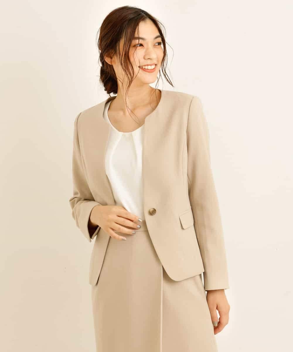 KBDKN12099 a.v.v(アー・ヴェ・ヴェ) 【セットアップ対応/洗える】ウーリッシュキーネックジャケット ベージュ
