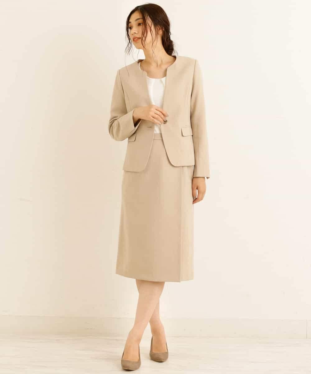 KBDKN12099 a.v.v(アー・ヴェ・ヴェ) 【セットアップ対応/洗える】ウーリッシュキーネックジャケット ベージュ