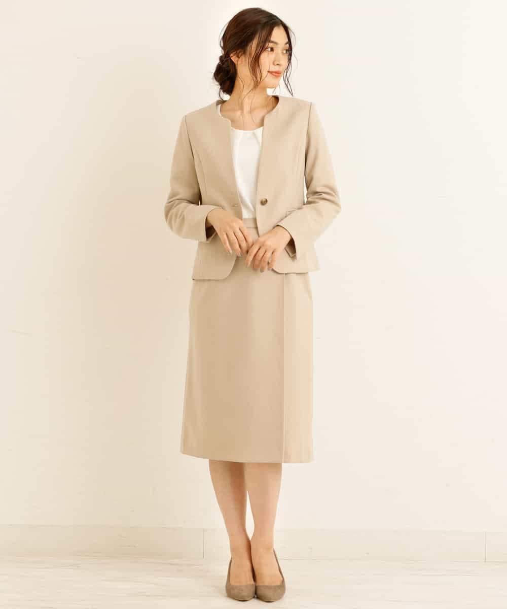 KBDKN12099 a.v.v(アー・ヴェ・ヴェ) 【セットアップ対応/洗える】ウーリッシュキーネックジャケット ベージュ