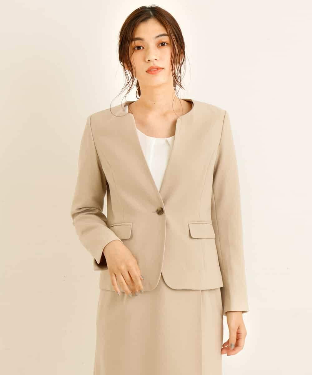 KBDKN12099 a.v.v(アー・ヴェ・ヴェ) 【セットアップ対応/洗える】ウーリッシュキーネックジャケット ベージュ