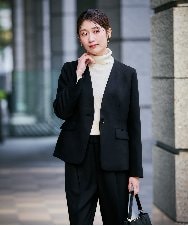 KBDLB11129 a.v.v(アー・ヴェ・ヴェ) 【洗える/イージーケア/ストレッチ】パウダーツイルVネックジャケット ネイビー