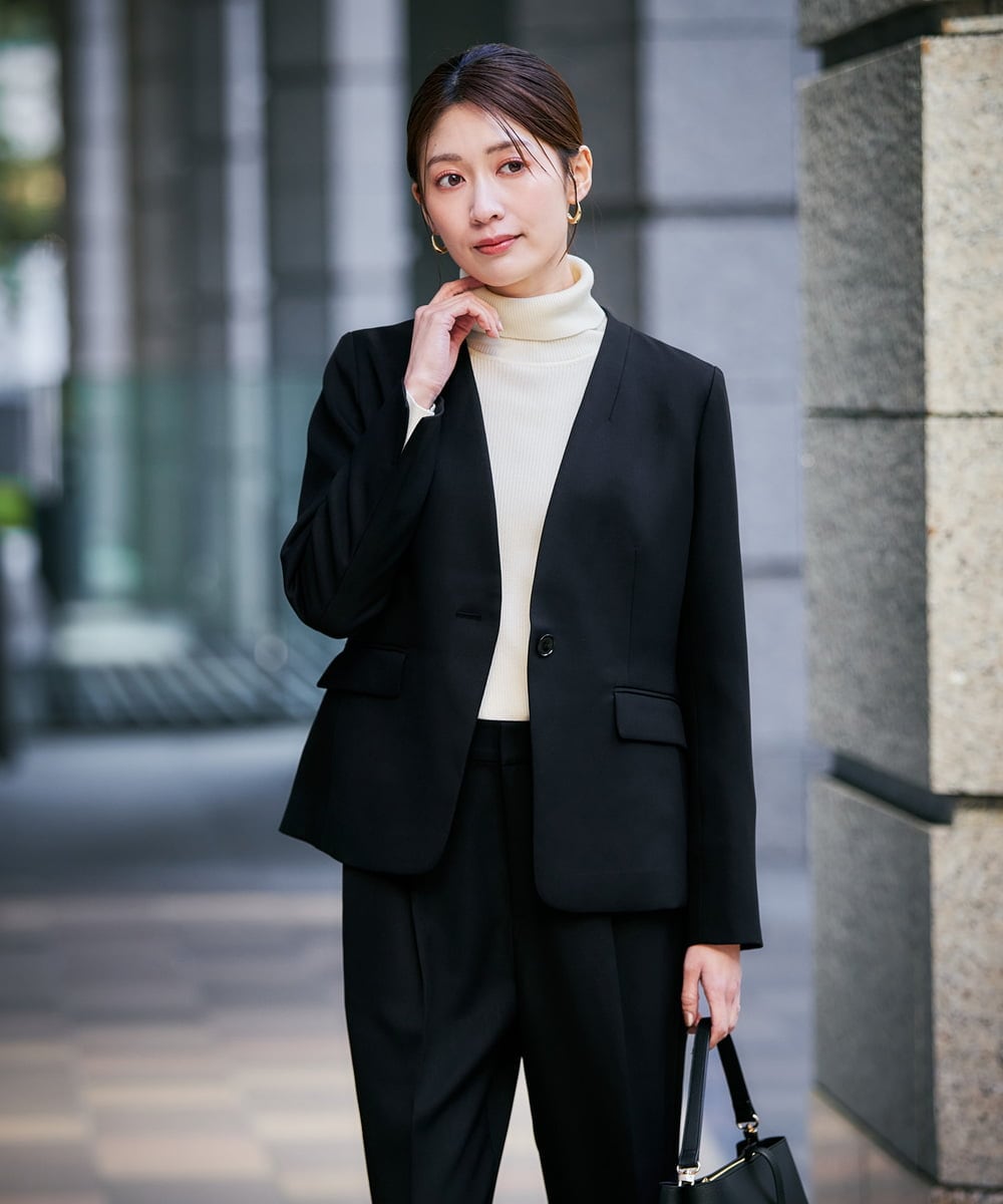 KBDLB11129 a.v.v(アー・ヴェ・ヴェ) 【洗える/イージーケア/ストレッチ】パウダーツイルVネックジャケット ネイビー