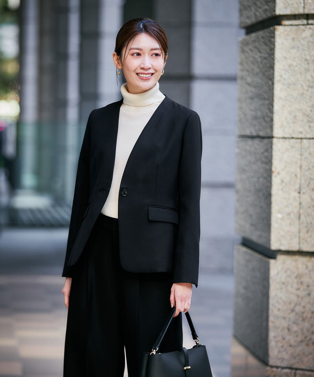 KBDLB11129 a.v.v(アー・ヴェ・ヴェ) 【洗える/イージーケア/ストレッチ】パウダーツイルVネックジャケット ネイビー