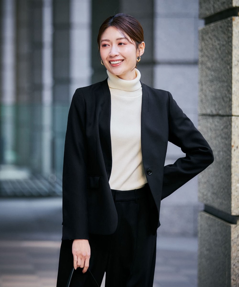 KBDLB11129 a.v.v(アー・ヴェ・ヴェ) 【洗える/イージーケア/ストレッチ】パウダーツイルVネックジャケット ネイビー