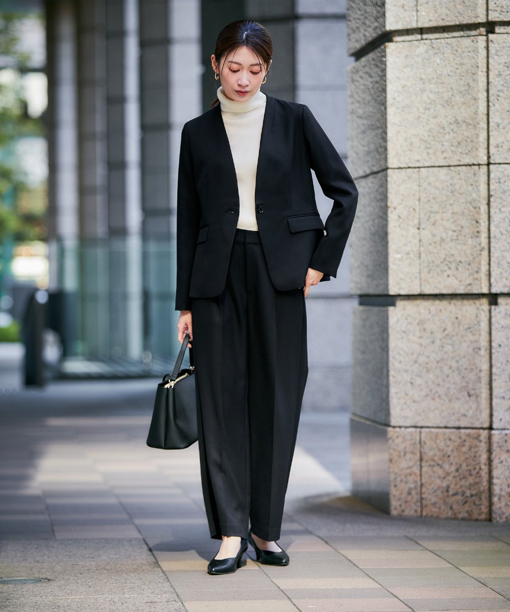 KBDLB11129 a.v.v(アー・ヴェ・ヴェ) 【洗える/イージーケア/ストレッチ】パウダーツイルVネックジャケット ネイビー