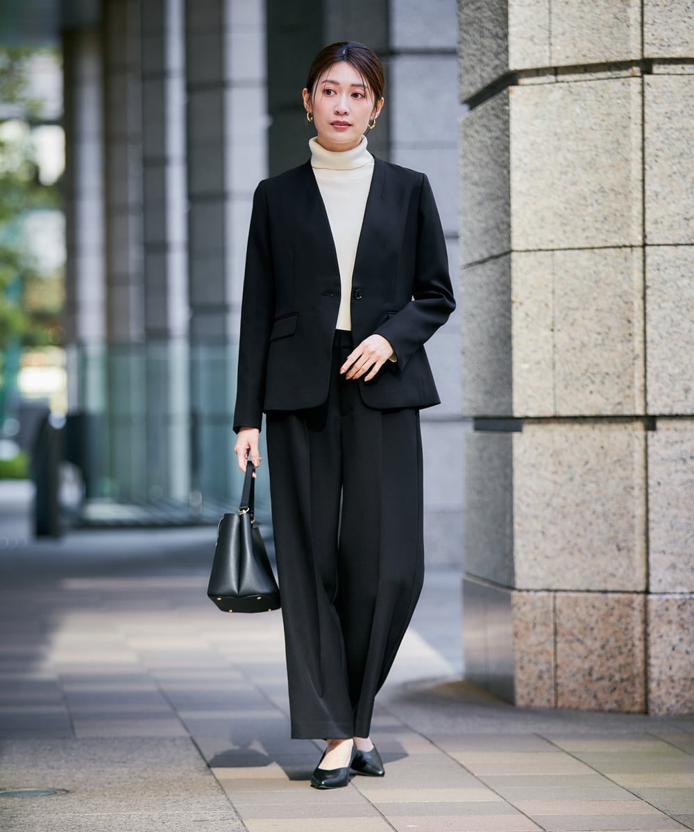 KBDLB11129 a.v.v(アー・ヴェ・ヴェ) 【洗える/イージーケア/ストレッチ】パウダーツイルVネックジャケット ネイビー