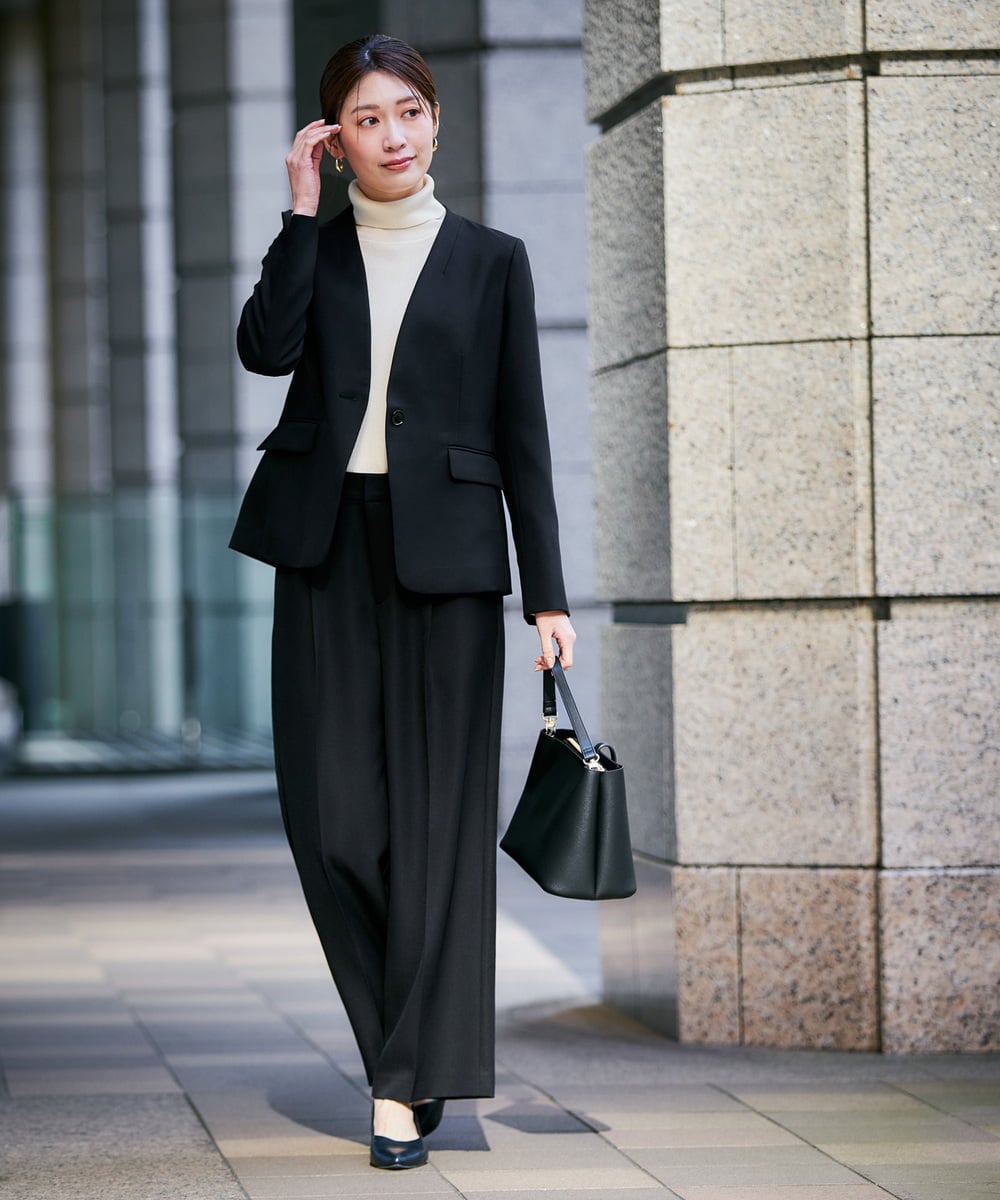 KBDLB11129 a.v.v(アー・ヴェ・ヴェ) 【洗える/イージーケア/ストレッチ】パウダーツイルVネックジャケット ネイビー