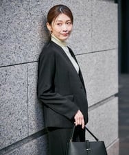 KBDLB11129 a.v.v(アー・ヴェ・ヴェ) 【洗える/イージーケア/ストレッチ】パウダーツイルVネックジャケット ネイビー