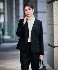 KBDLB11129 a.v.v(アー・ヴェ・ヴェ) 【洗える/イージーケア/ストレッチ】パウダーツイルVネックジャケット ブラック