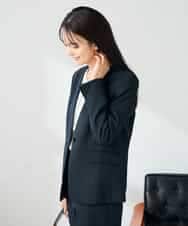 KBDLB11129 a.v.v(アー・ヴェ・ヴェ) 【洗える/イージーケア/ストレッチ】パウダーツイルVネックジャケット ネイビー