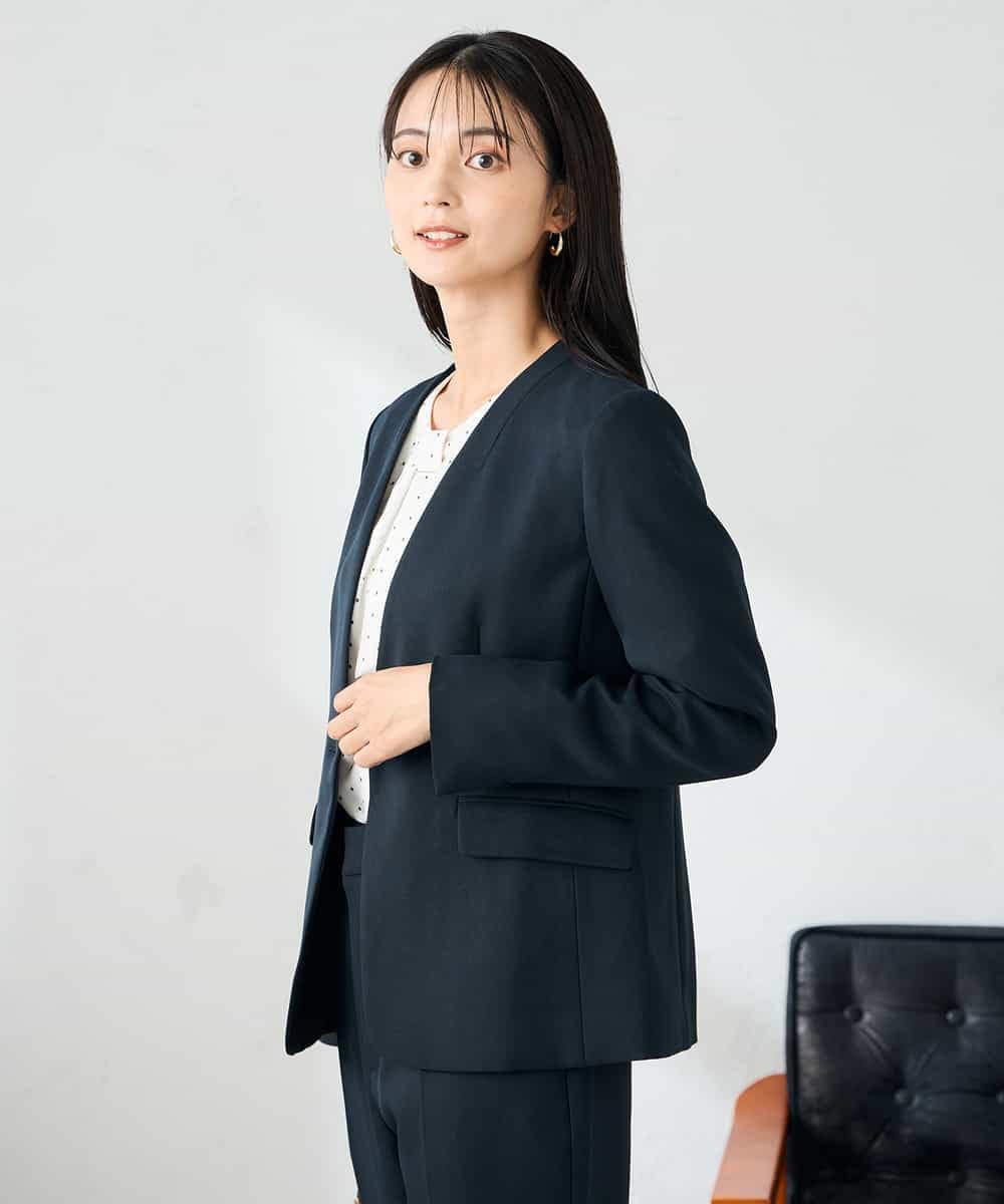 KBDLB11129 a.v.v(アー・ヴェ・ヴェ) 【洗える/イージーケア/ストレッチ】パウダーツイルVネックジャケット ネイビー