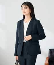 KBDLB11129 a.v.v(アー・ヴェ・ヴェ) 【洗える/イージーケア/ストレッチ】パウダーツイルVネックジャケット ネイビー