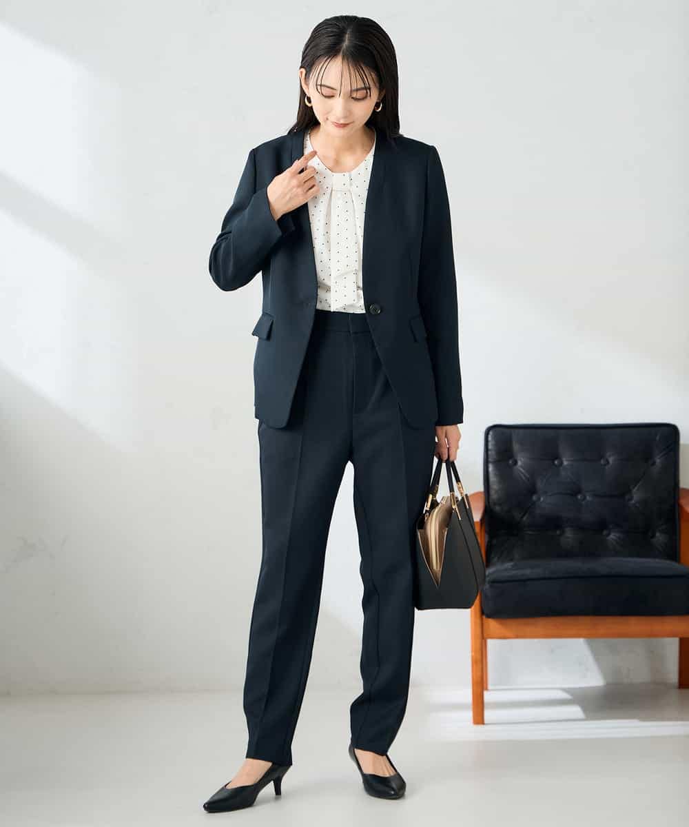 KBDLB11129 a.v.v(アー・ヴェ・ヴェ) 【洗える/イージーケア/ストレッチ】パウダーツイルVネックジャケット ネイビー