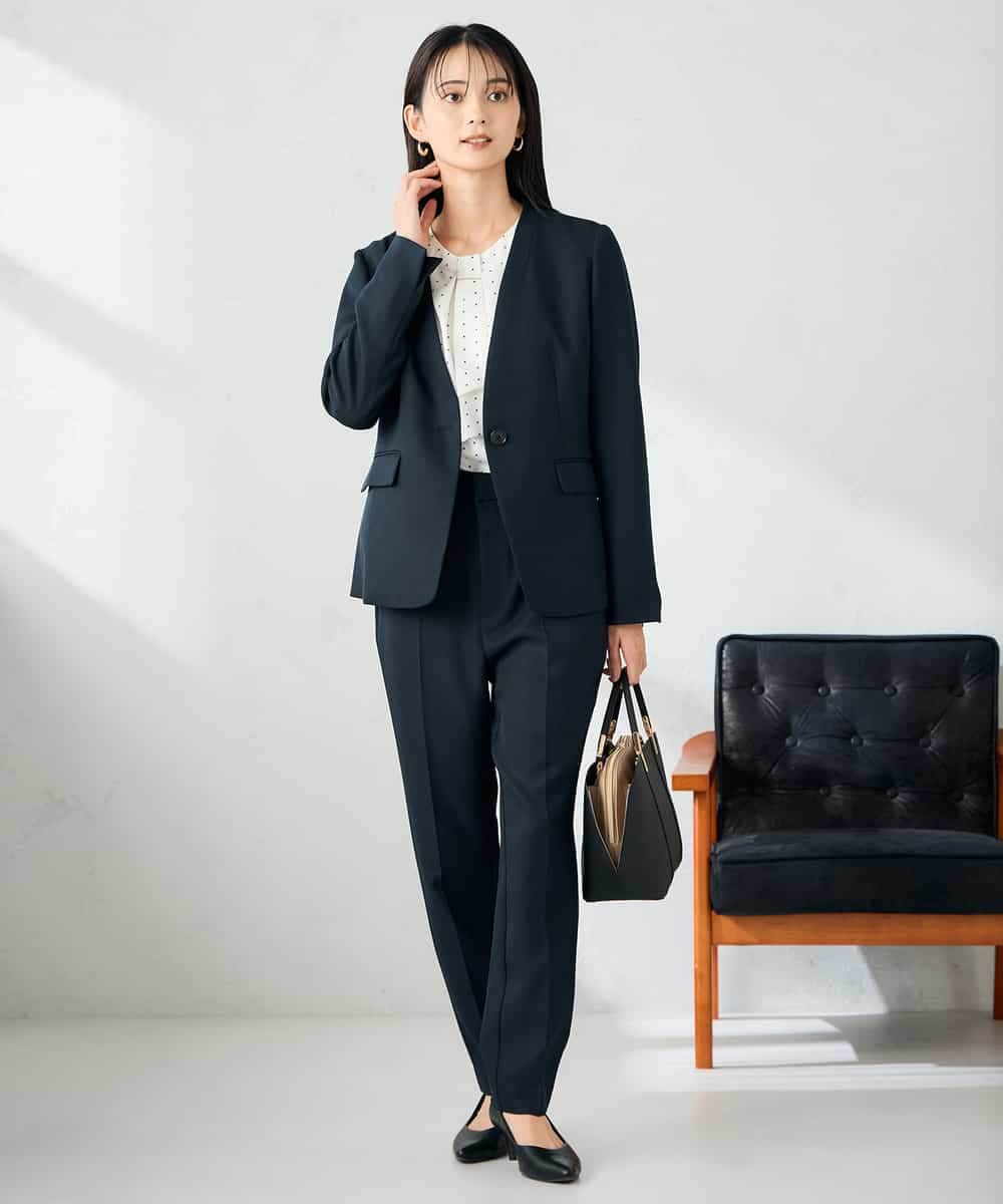 KBDLB11129 a.v.v(アー・ヴェ・ヴェ) 【洗える/イージーケア/ストレッチ】パウダーツイルVネックジャケット ネイビー