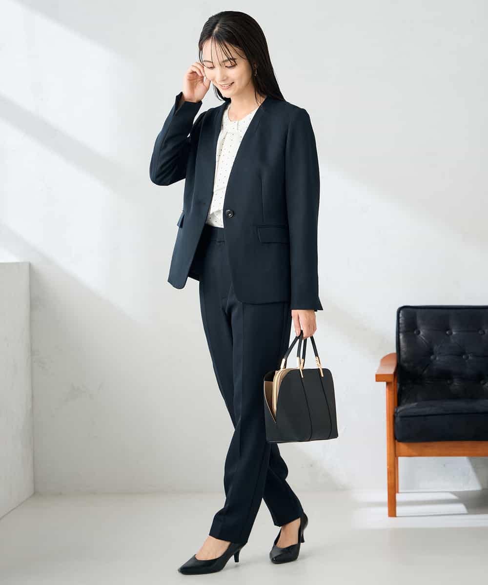 KBDLB11129 a.v.v(アー・ヴェ・ヴェ) 【洗える/イージーケア/ストレッチ】パウダーツイルVネックジャケット ネイビー