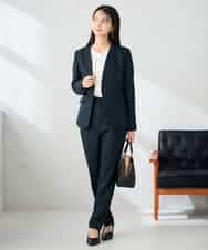 KBDLB11129 a.v.v(アー・ヴェ・ヴェ) 【洗える/イージーケア/ストレッチ】パウダーツイルVネックジャケット ネイビー