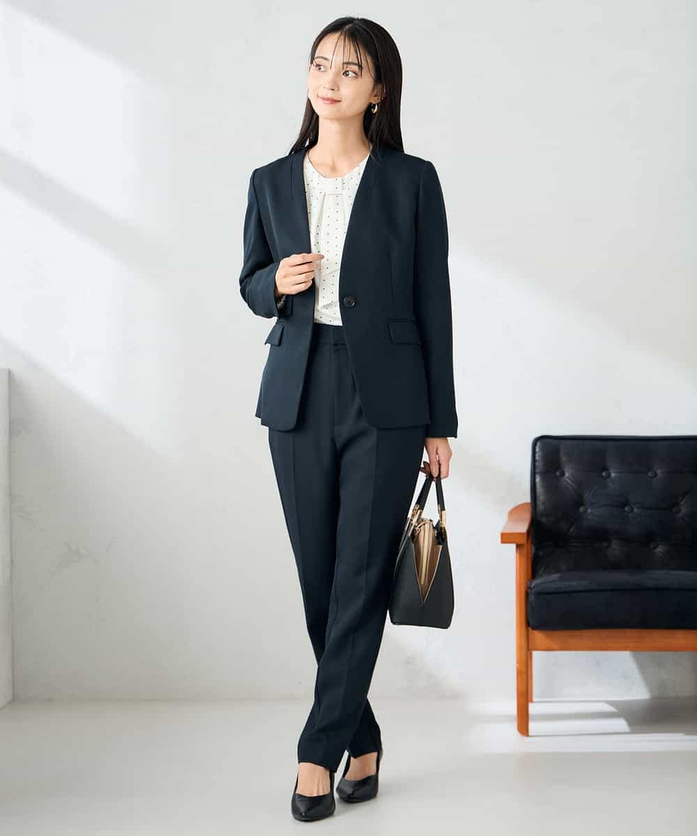 KBDLB11129 a.v.v(アー・ヴェ・ヴェ) 【洗える/イージーケア/ストレッチ】パウダーツイルVネックジャケット ネイビー