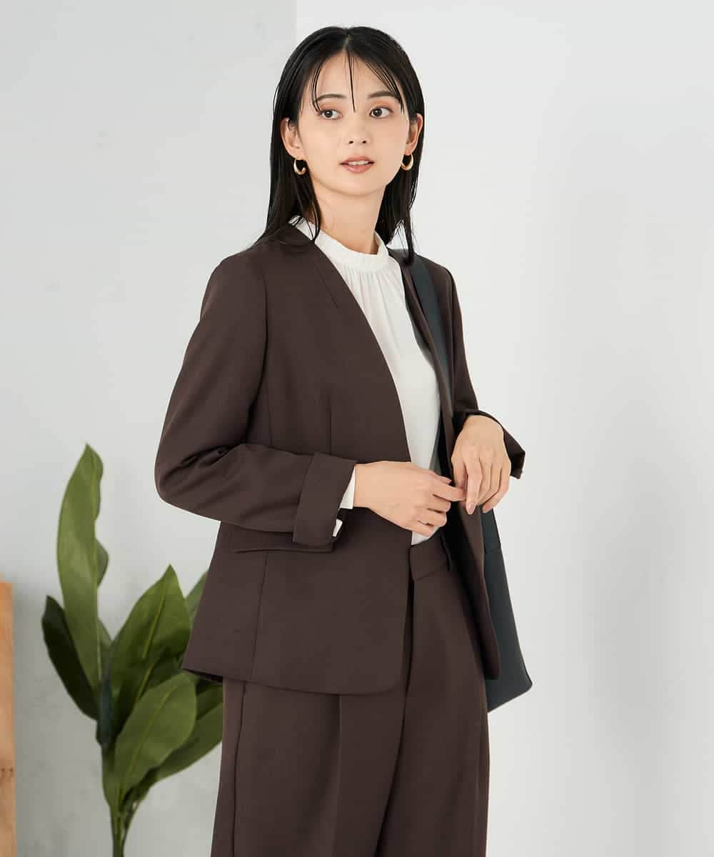 KBDLB11129 a.v.v(アー・ヴェ・ヴェ) 【洗える/イージーケア/ストレッチ】パウダーツイルVネックジャケット ネイビー